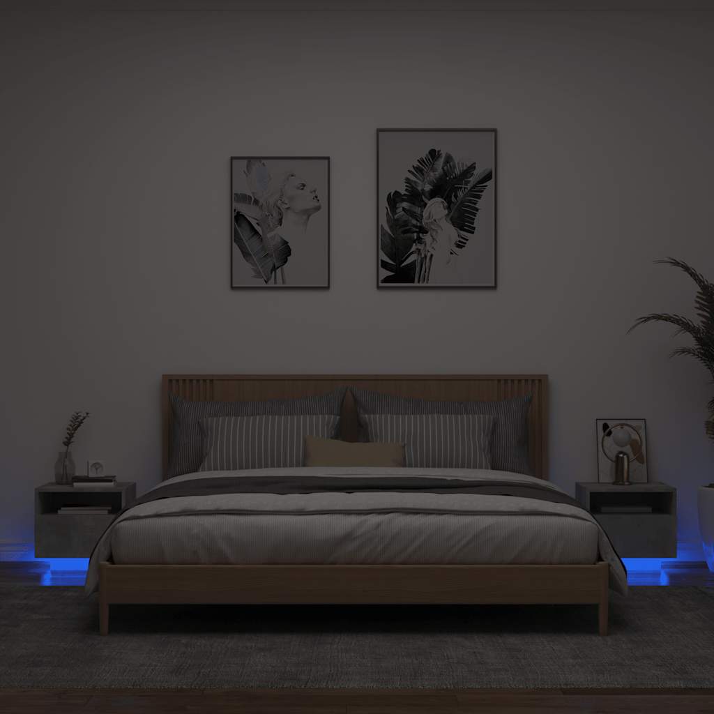 Bedside Cabinets with LED Lights 2 pcs Concrete Grey 40x39x37cm