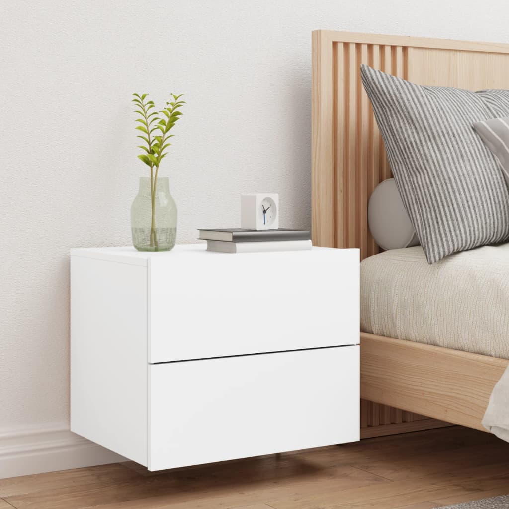 vidaXL Wall-mounted Bedside Cabinet with LED Lights White