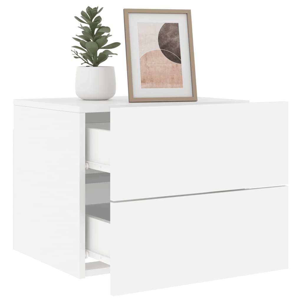 vidaXL Wall-mounted Bedside Cabinet with LED Lights White