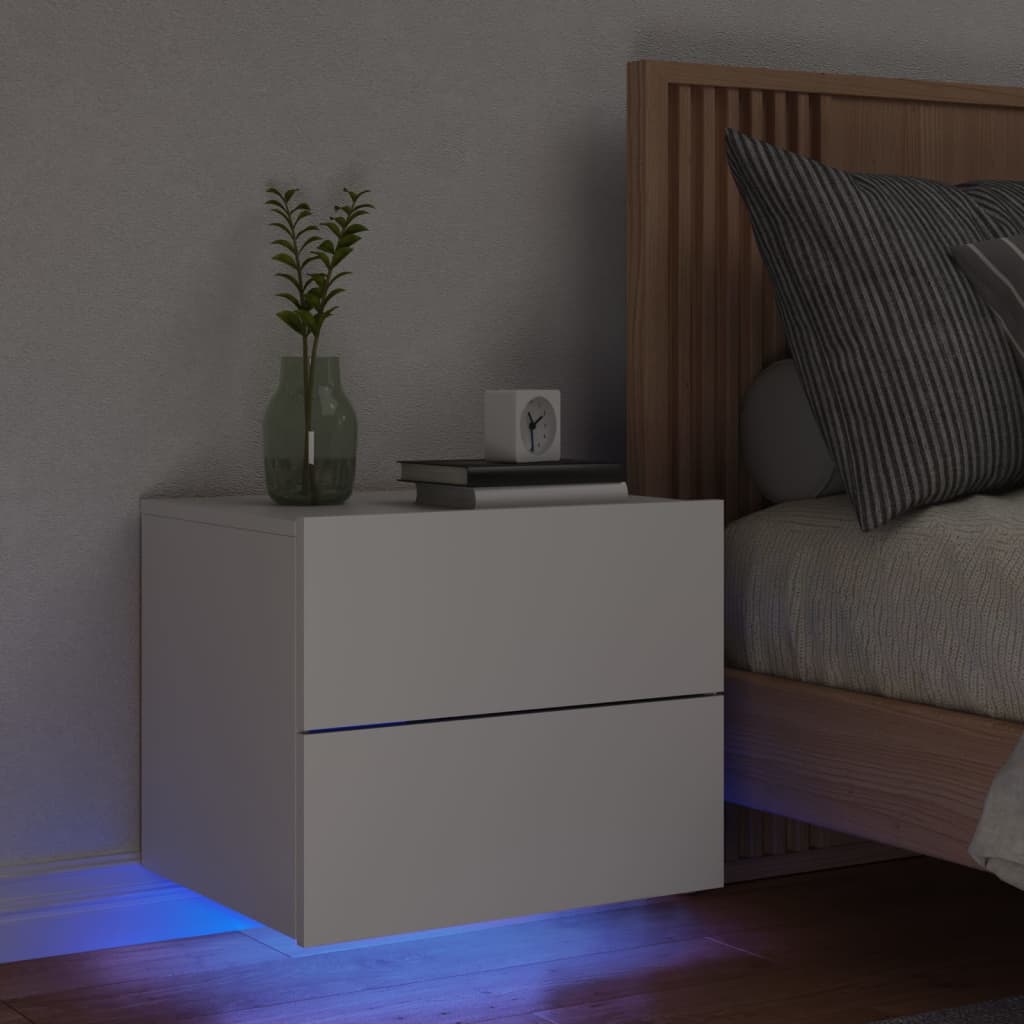 vidaXL Wall-mounted Bedside Cabinet with LED Lights White