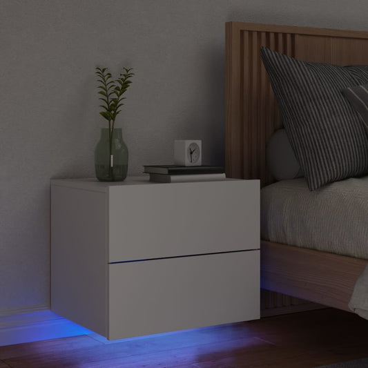 vidaXL Wall-mounted Bedside Cabinet with LED Lights White