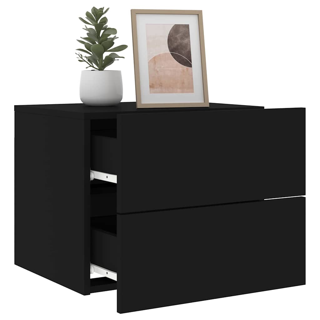 Wall-mounted Bedside Cabinet | Black | Engineered wood | Standard