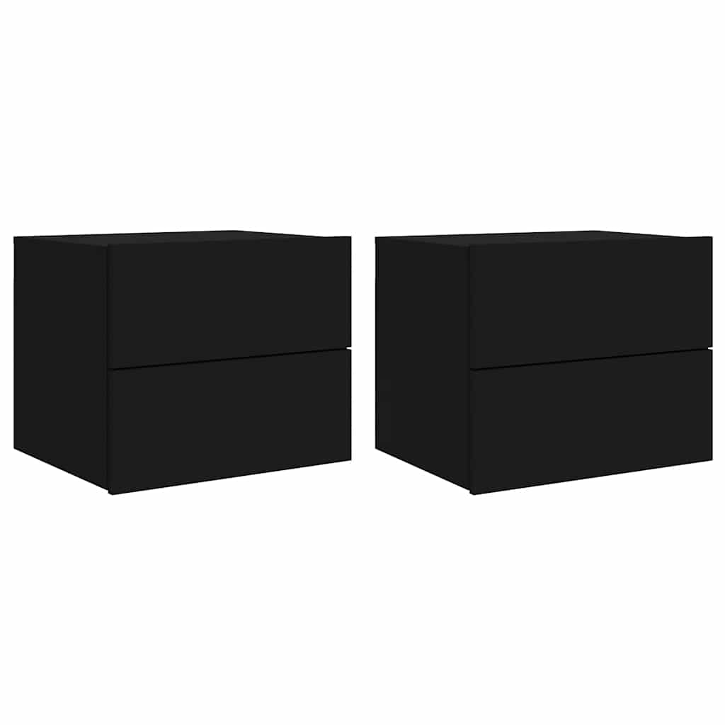 Wall-mounted Bedside Cabinet | Set of 2 | Black | Engineered wood