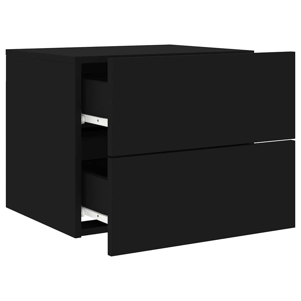 Wall-mounted Bedside Cabinet | Set of 2 | Black | Engineered wood