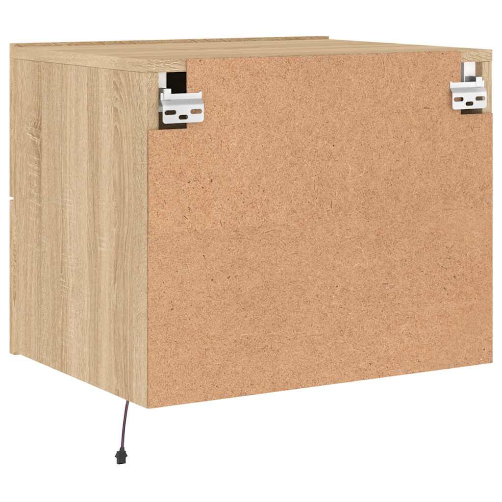 Wall-mounted Bedside Cabinet with LED Lights Sonoma Oak