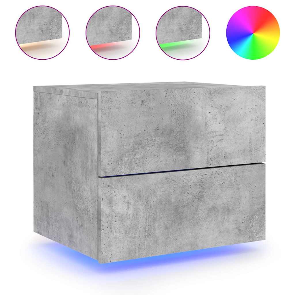 Wall-mounted Bedside Cabinet with LED Lights Concrete Grey