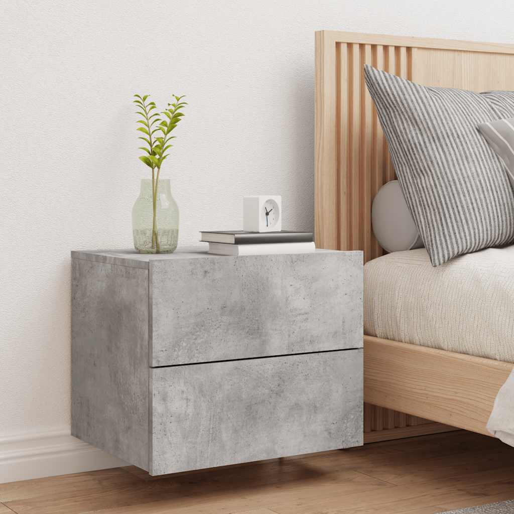 Wall-mounted Bedside Cabinet with LED Lights Concrete Grey