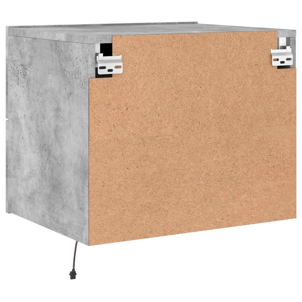 Wall-mounted Bedside Cabinet with LED Lights Concrete Grey