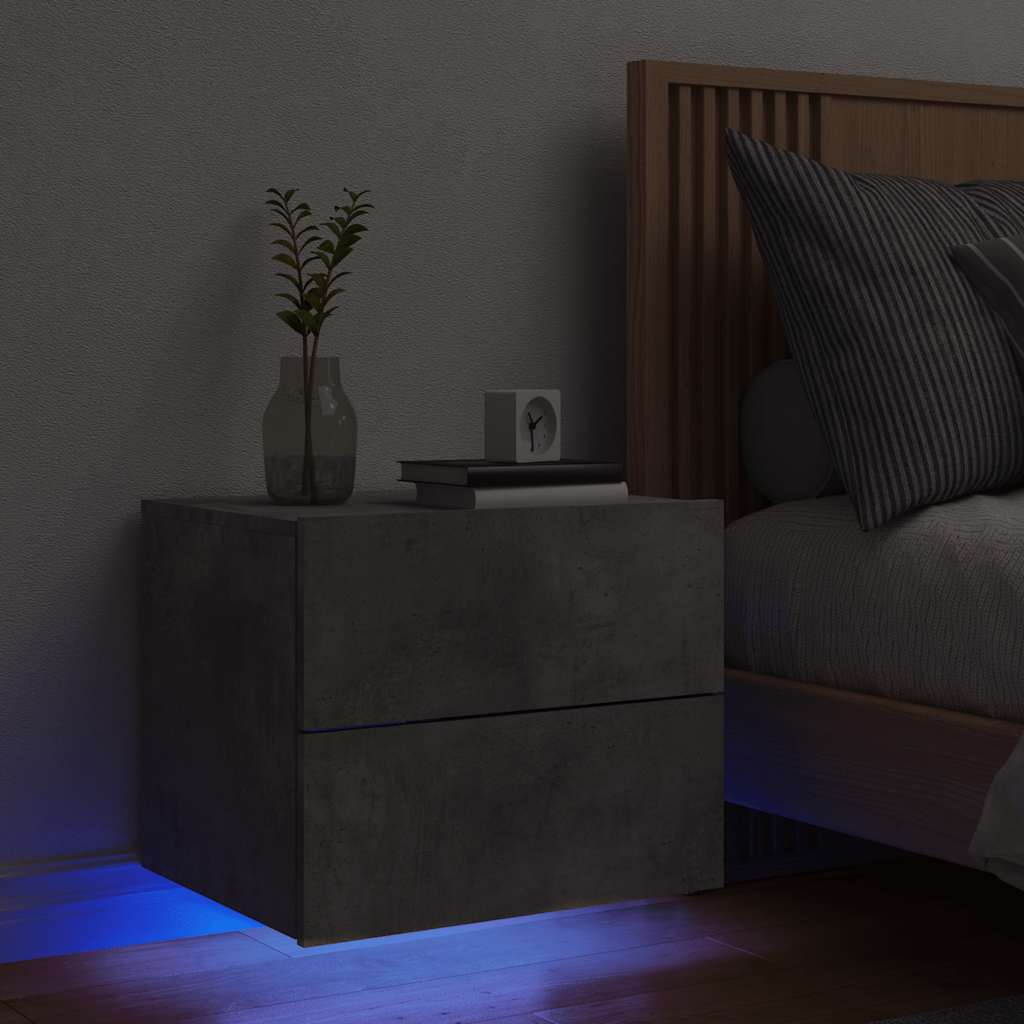 Wall-mounted Bedside Cabinet with LED Lights Concrete Grey