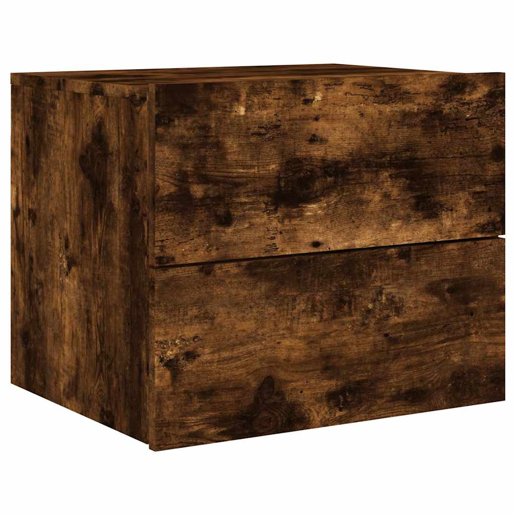 Wall-mounted Bedside Cabinet with LED Lights Smoked Oak