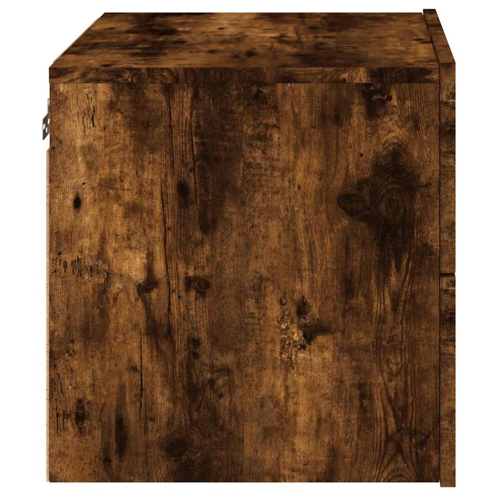 Wall-mounted Bedside Cabinet with LED Lights Smoked Oak