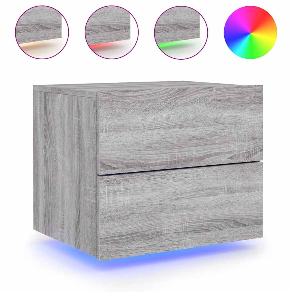 Wall-mounted Bedside Cabinets with LED Lights 2 pcs Grey Sonoma