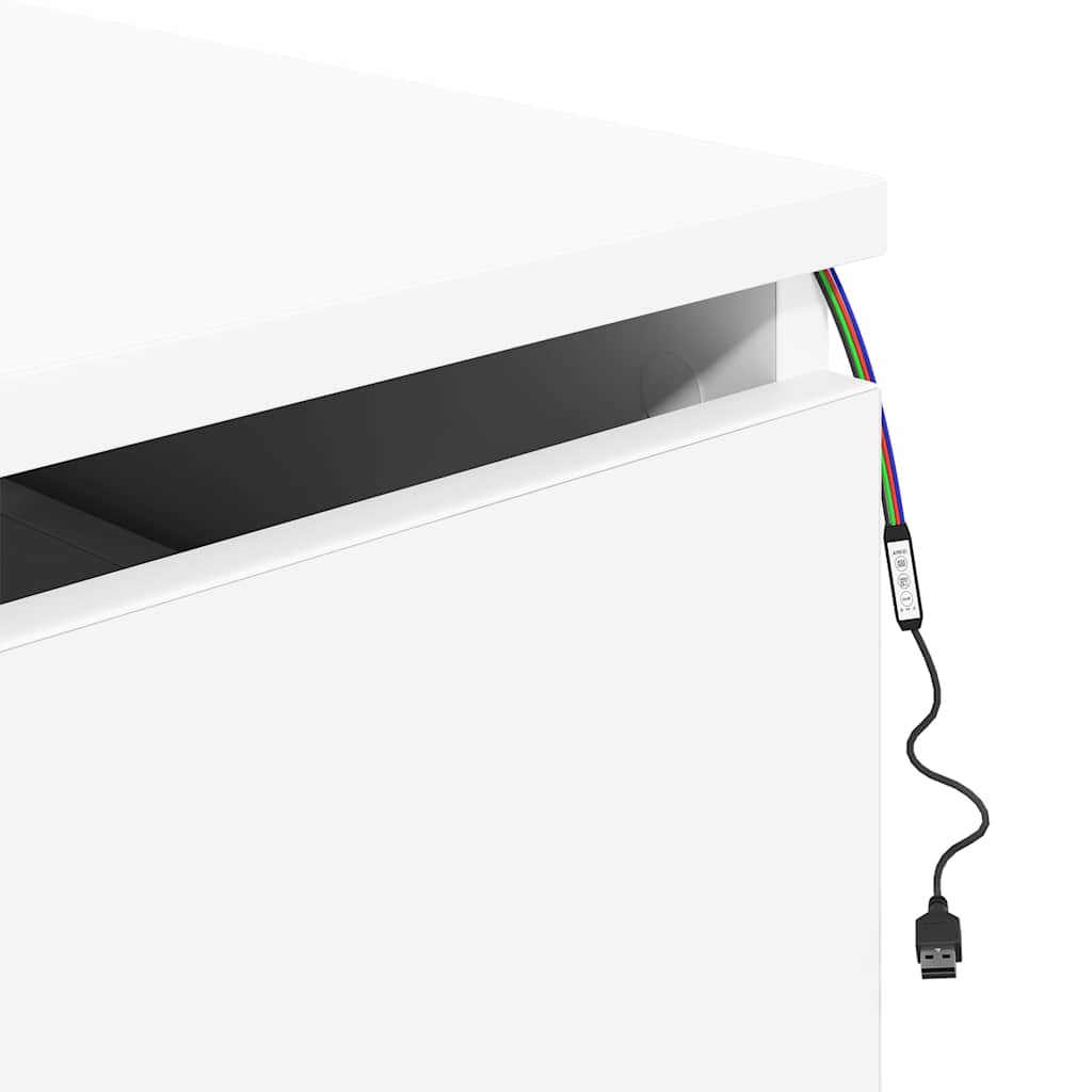 Wall-mounted Bedside Cabinet with LED Lights White