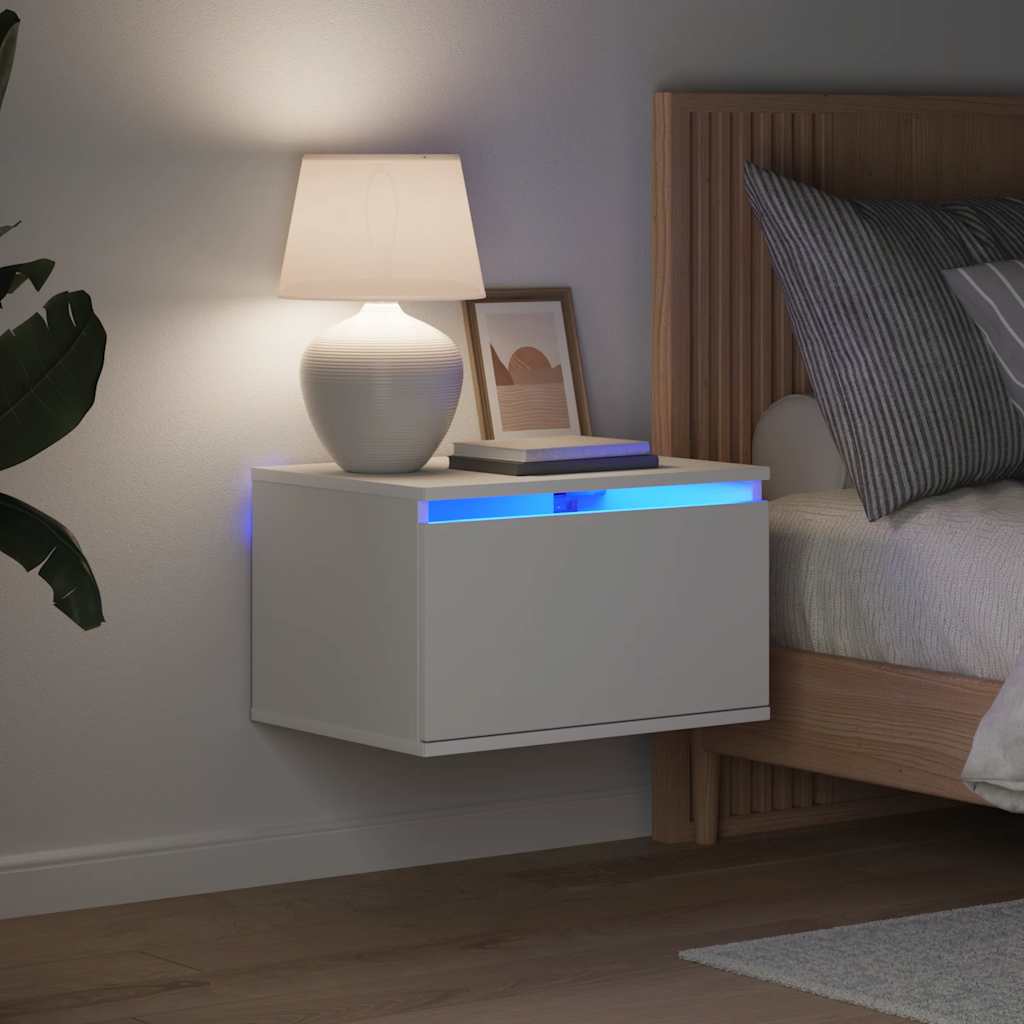 Wall-mounted Bedside Cabinet with LED Lights White