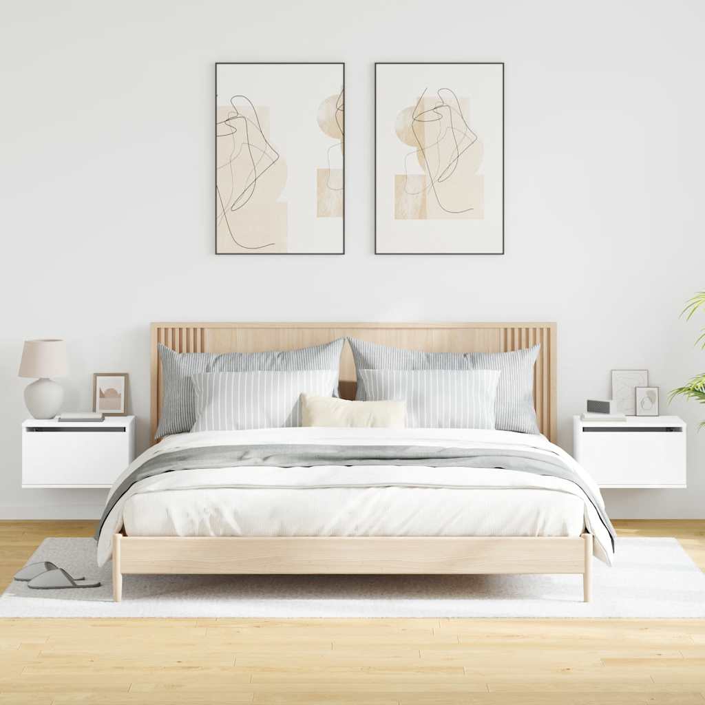 Wall-mounted Bedside Cabinets with LED Lights 2 pcs White