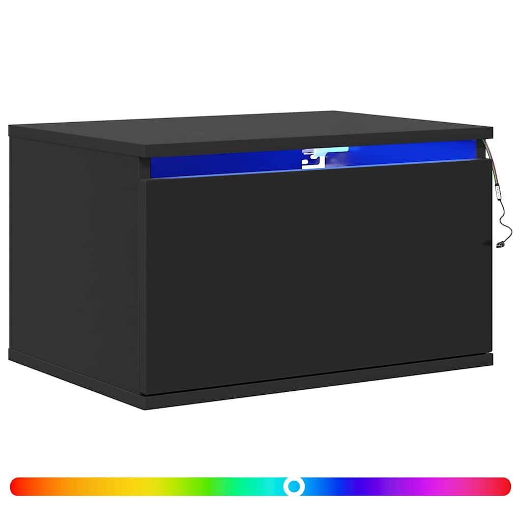 Wall-mounted Bedside Cabinet with LED Lights Black