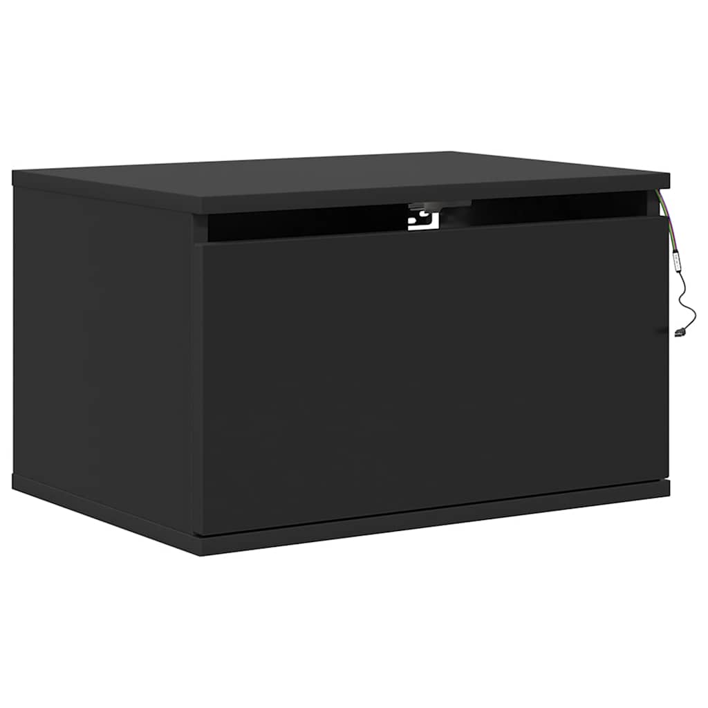 Wall-mounted Bedside Cabinet with LED Lights Black