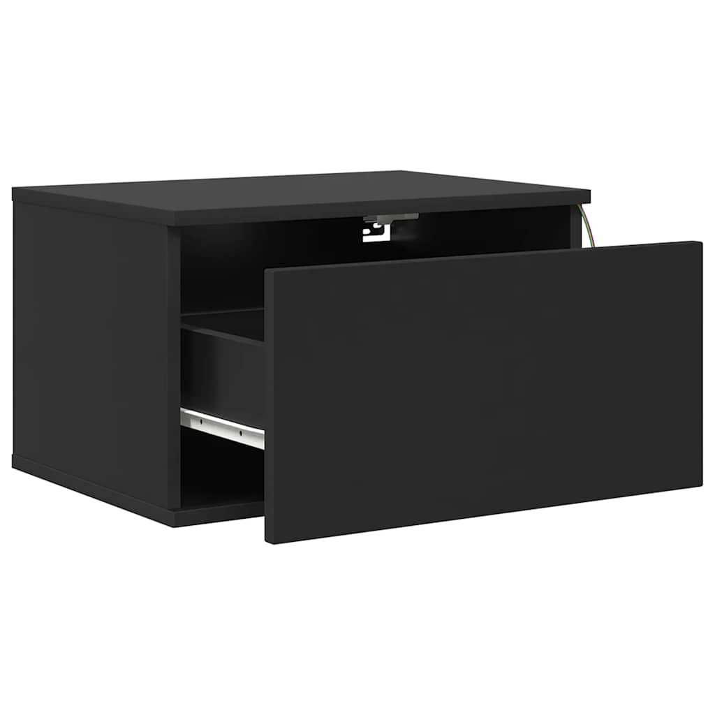 Wall-mounted Bedside Cabinet with LED Lights Black