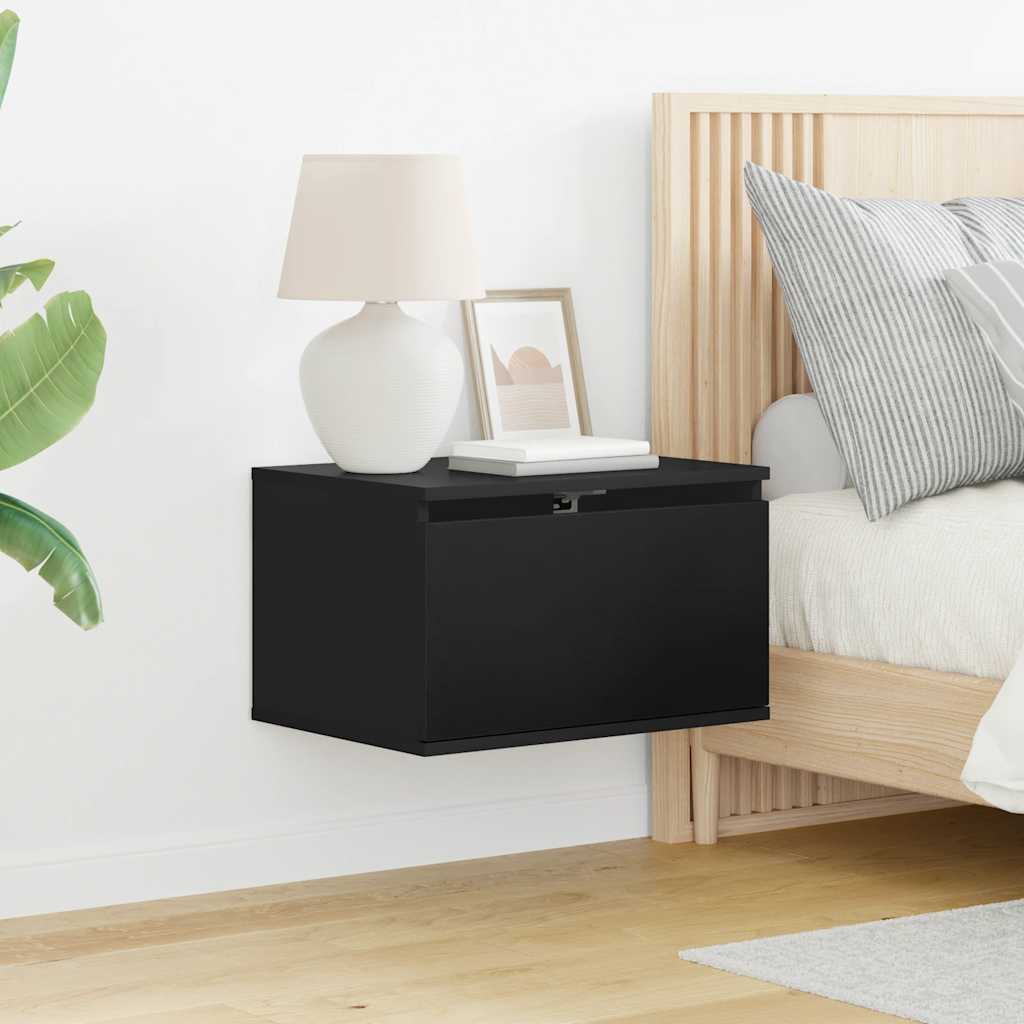 Wall-mounted Bedside Cabinets with LED Lights 2 pcs Black