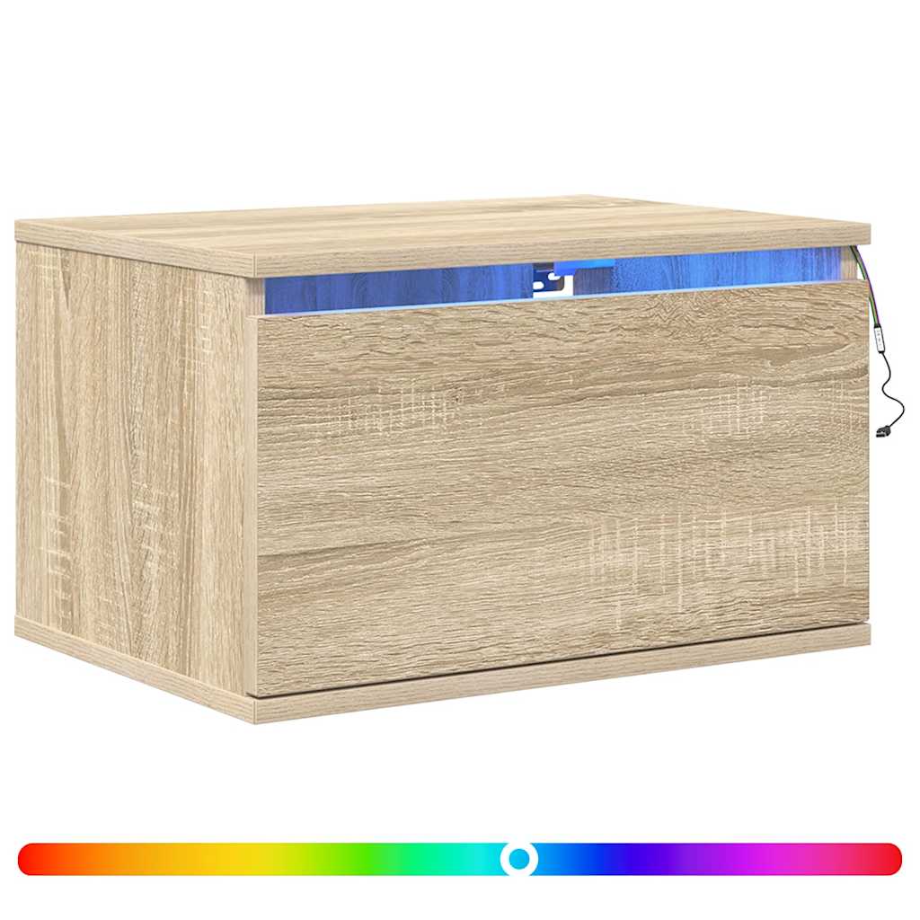 Wall-mounted Bedside Cabinet with LED Lights Sonoma Oak
