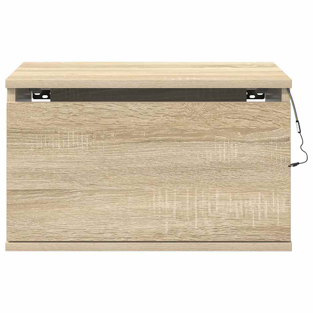 Wall-mounted Bedside Cabinet with LED Lights Sonoma Oak