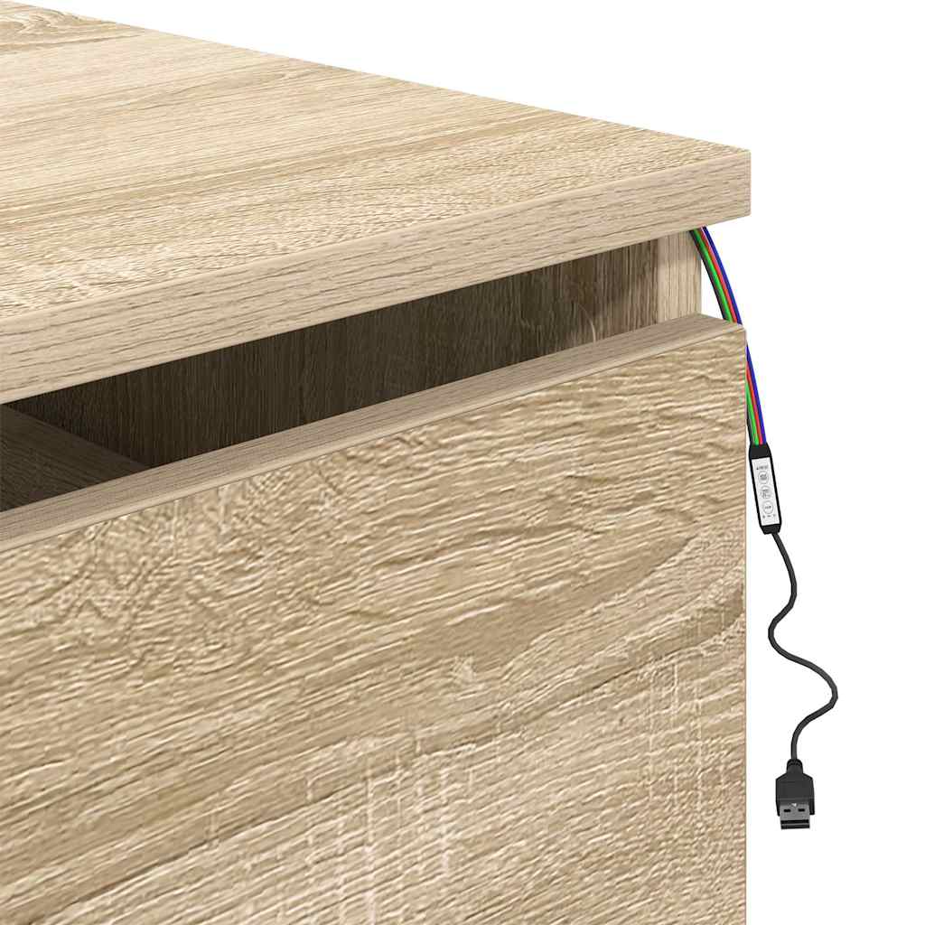 Wall-mounted Bedside Cabinets with LED Lights 2 pcs Sonoma Oak
