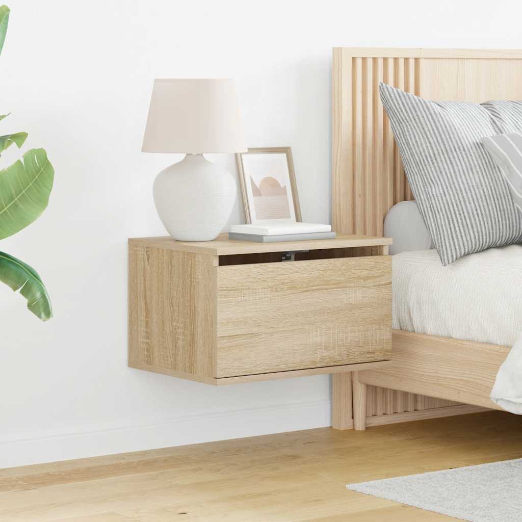 Wall-mounted Bedside Cabinets with LED Lights 2 pcs Sonoma Oak