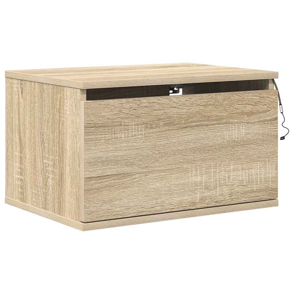 Wall-mounted Bedside Cabinets with LED Lights 2 pcs Sonoma Oak