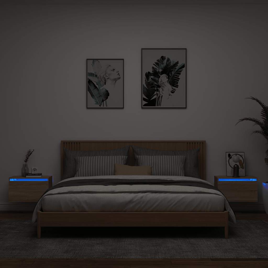 Wall-mounted Bedside Cabinets with LED Lights 2 pcs Sonoma Oak