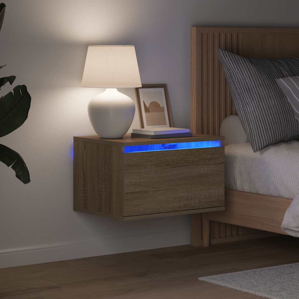 Wall-mounted Bedside Cabinets with LED Lights 2 pcs Sonoma Oak