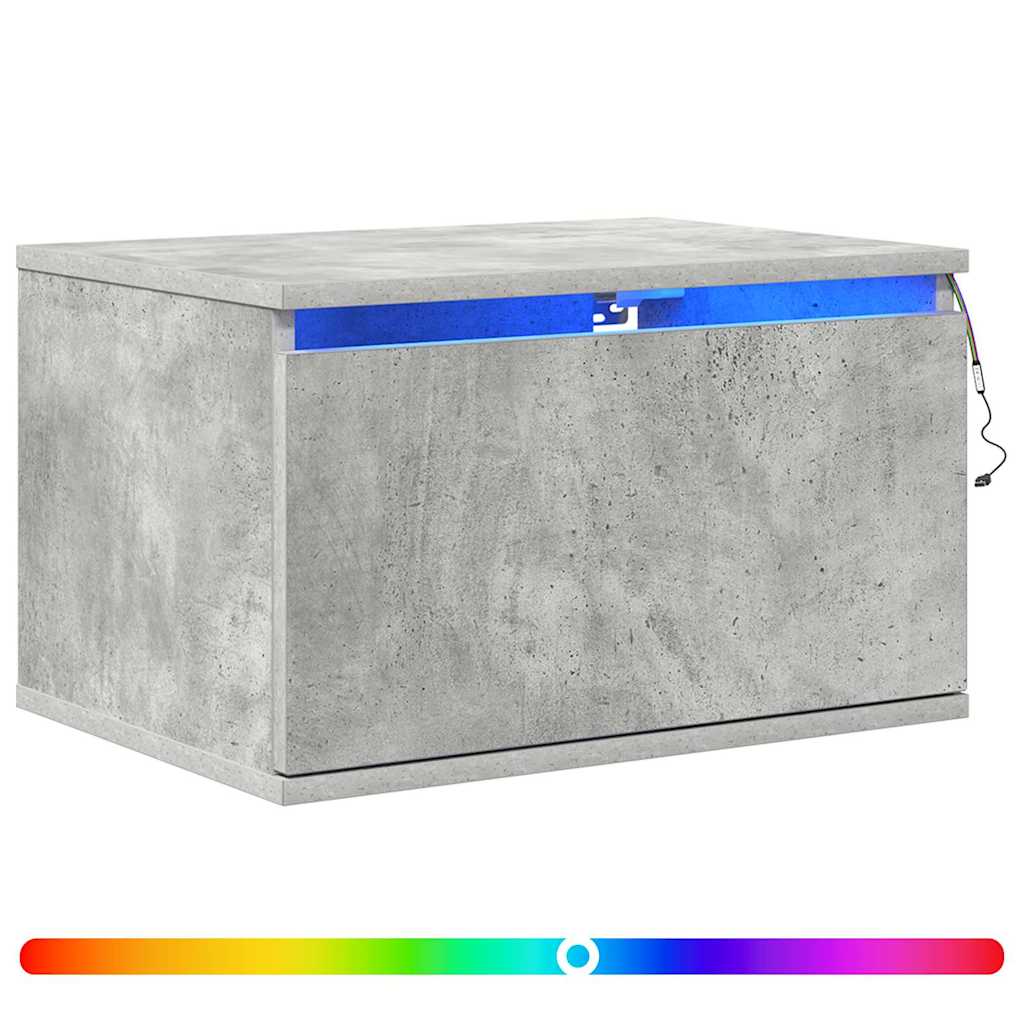 Wall-mounted Bedside Cabinet with LED Lights Concrete Grey