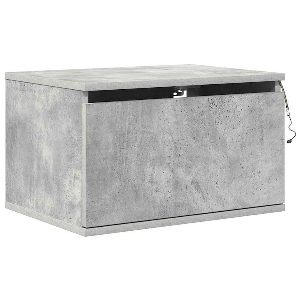 Wall-mounted Bedside Cabinet with LED Lights Concrete Grey