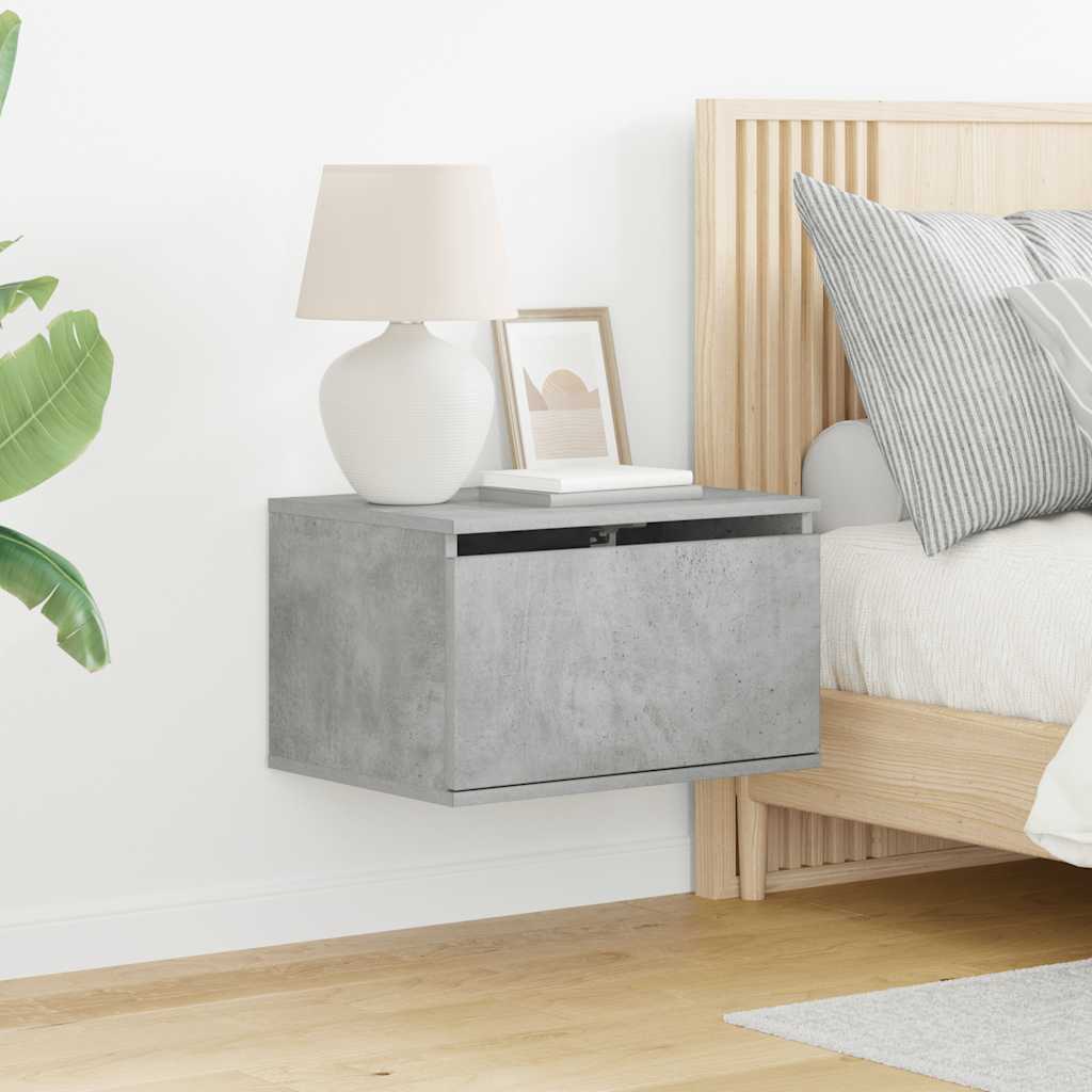 Wall-mounted Bedside Cabinet with LED Lights Concrete Grey