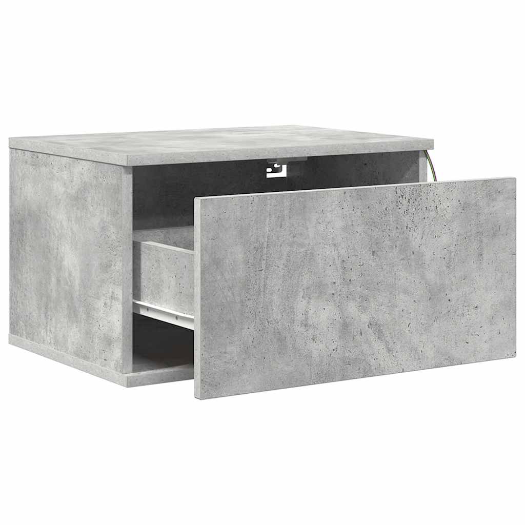 Wall-mounted Bedside Cabinet with LED Lights Concrete Grey