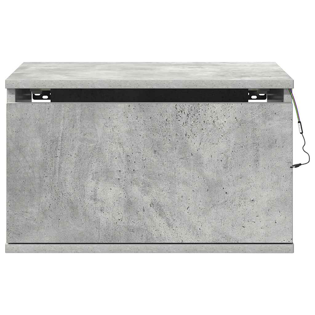 Wall-mounted Bedside Cabinet with LED Lights Concrete Grey