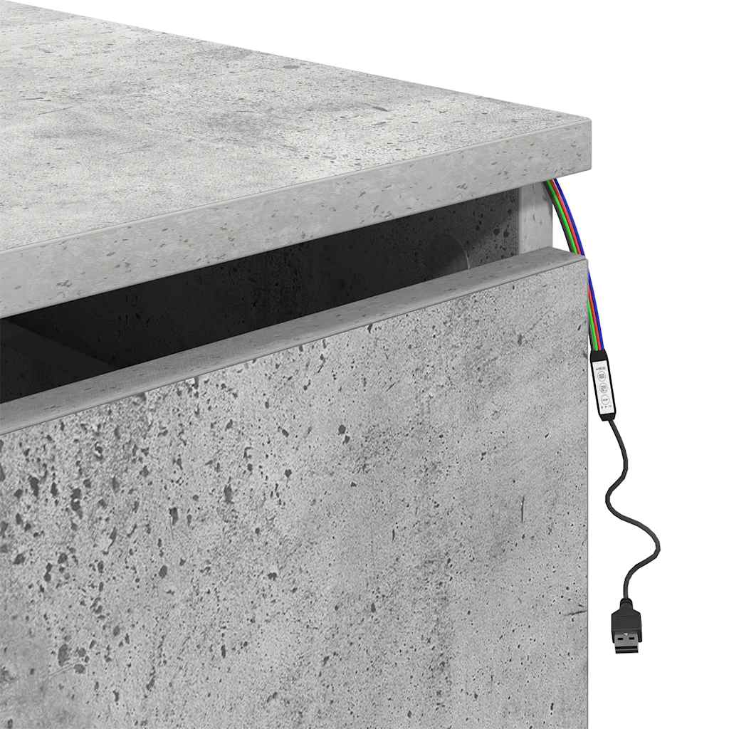 Wall-mounted Bedside Cabinet with LED Lights Concrete Grey
