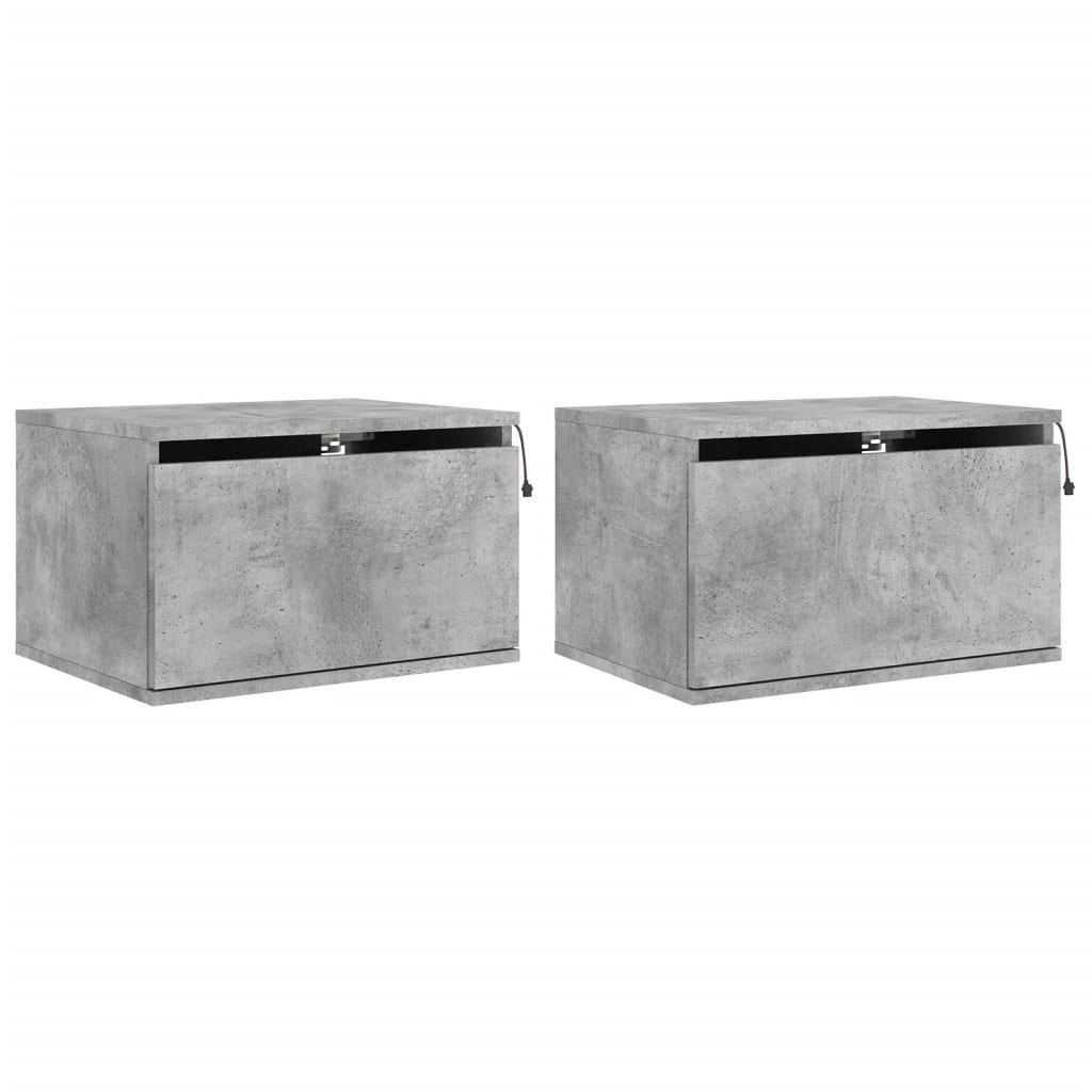 vidaXL Wall-mounted Bedside Cabinets with LED Lights 2 pcs Concrete Grey