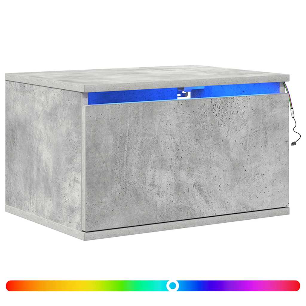 Wall-mounted Bedside Cabinets with LED 2 pcs Concrete Grey