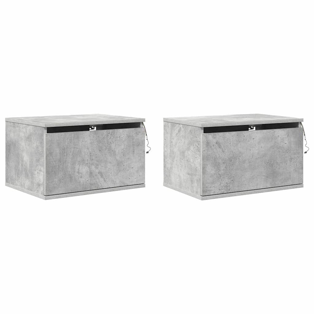 Wall-mounted Bedside Cabinets with LED 2 pcs Concrete Grey