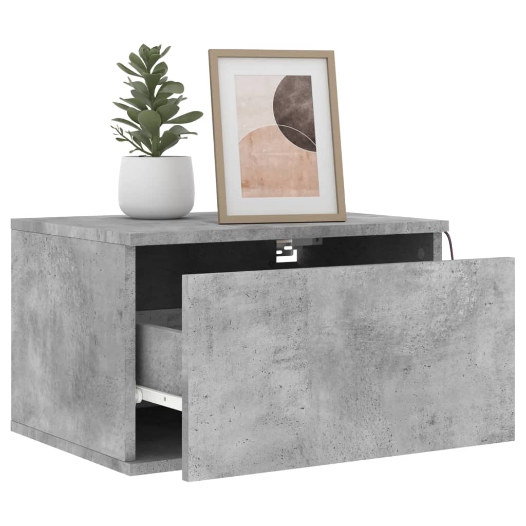 vidaXL Wall-mounted Bedside Cabinets with LED Lights 2 pcs Concrete Grey