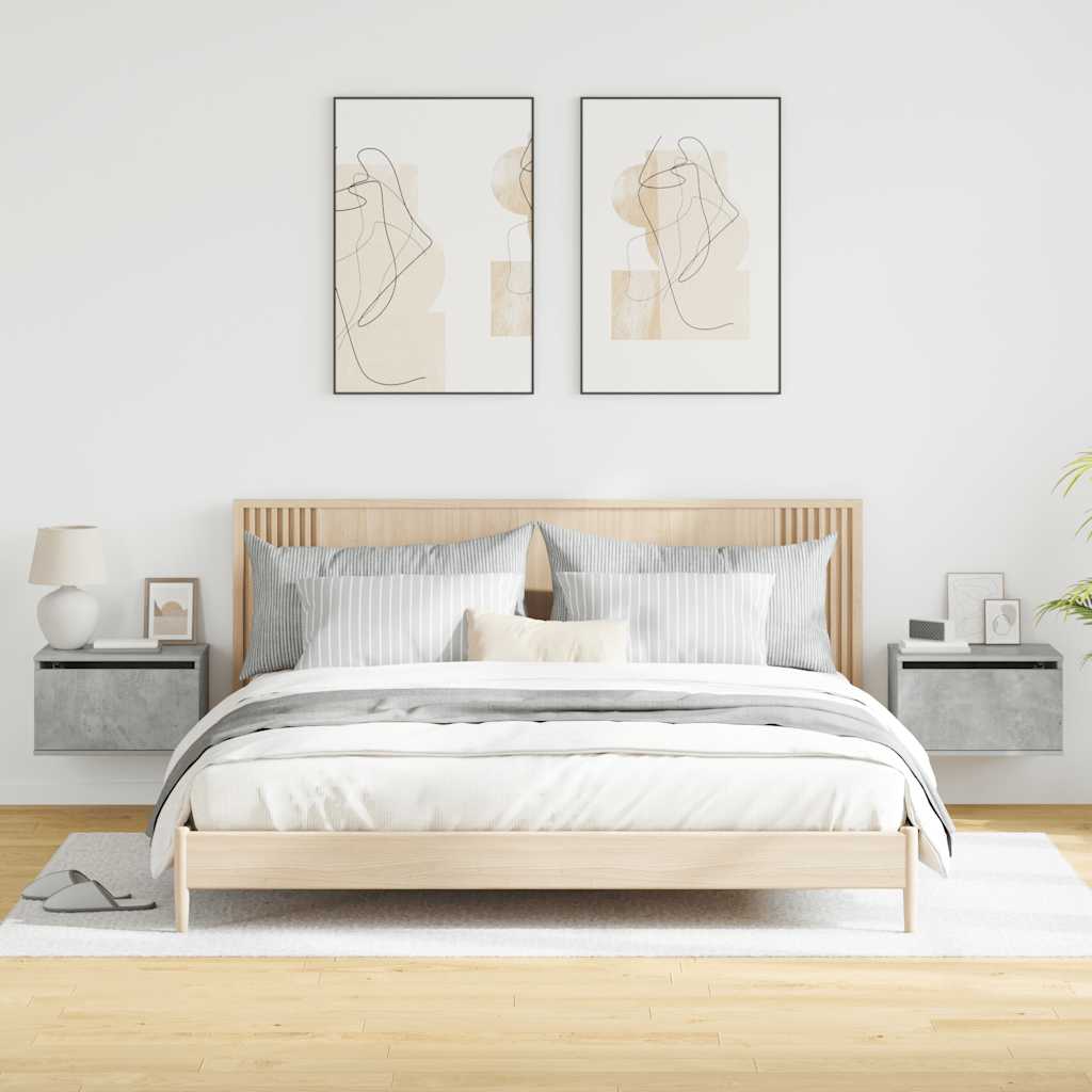 Wall-mounted Bedside Cabinets with LED 2 pcs Concrete Grey