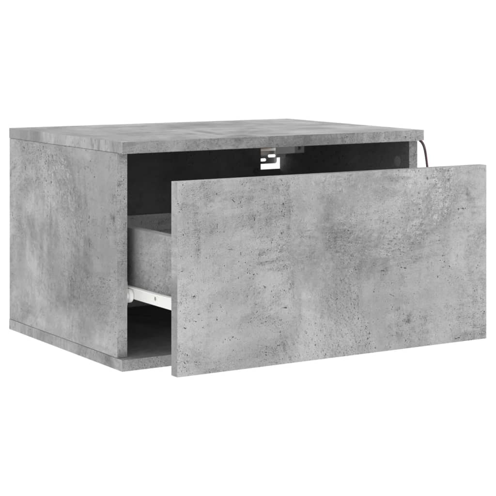 vidaXL Wall-mounted Bedside Cabinets with LED Lights 2 pcs Concrete Grey