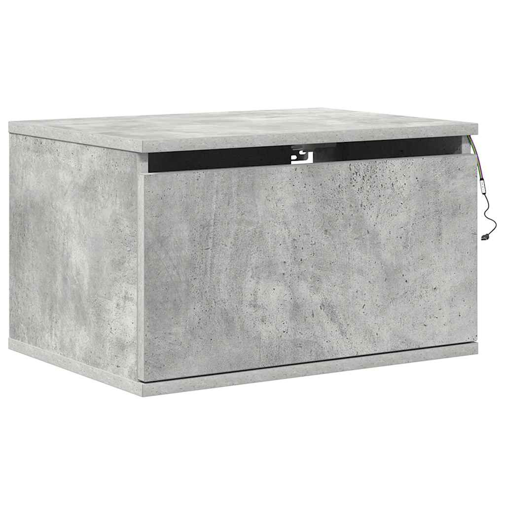 Wall-mounted Bedside Cabinets with LED 2 pcs Concrete Grey