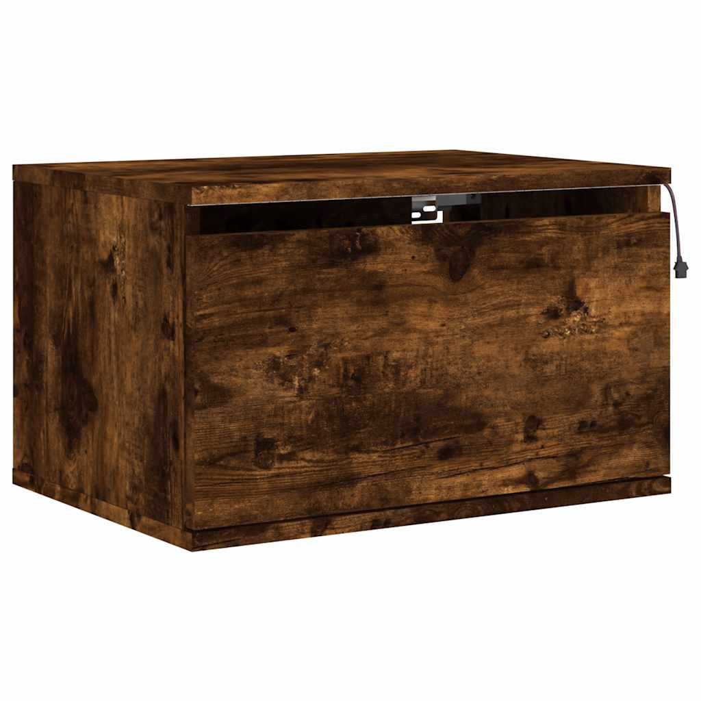 Wall-mounted Bedside Cabinet with LED Lights Smoked Oak