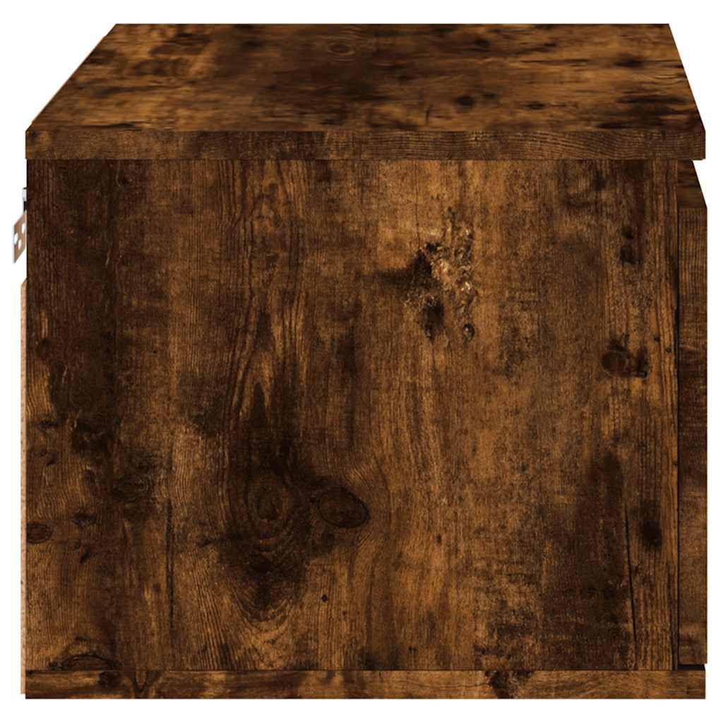 Wall-mounted Bedside Cabinet with LED Lights Smoked Oak