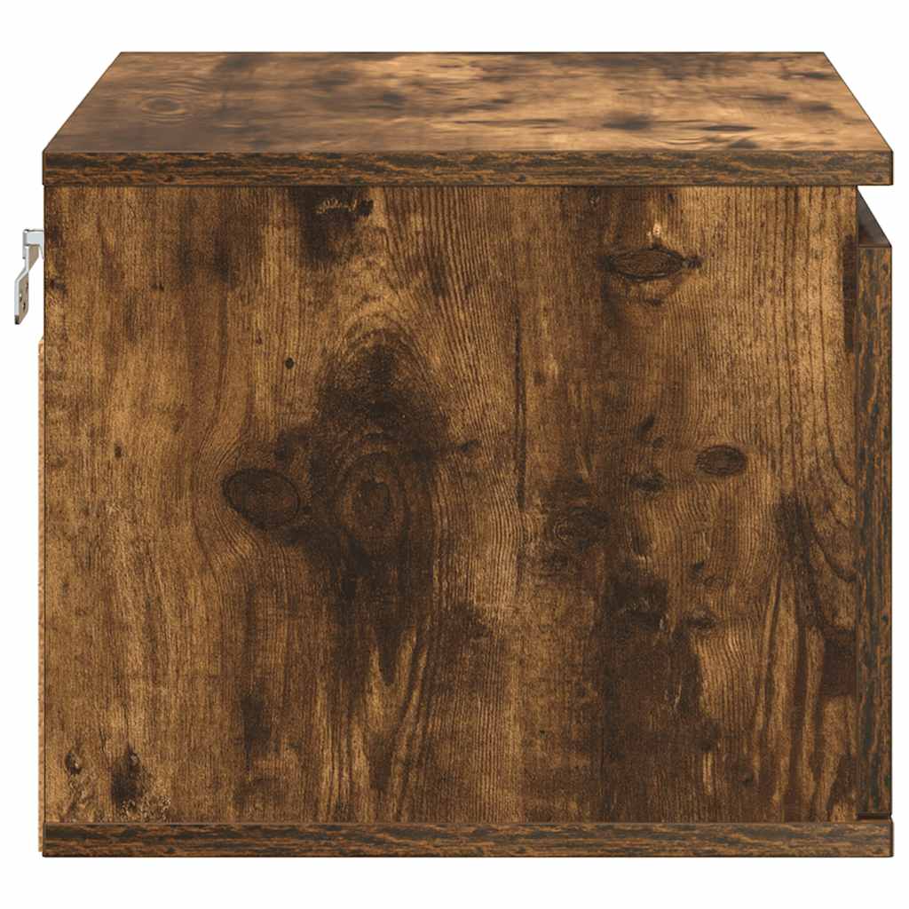 Wall-mounted Bedside Cabinet with LED Lights Smoked Oak