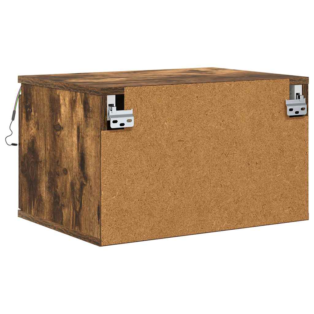 Wall-mounted Bedside Cabinet with LED Lights Smoked Oak