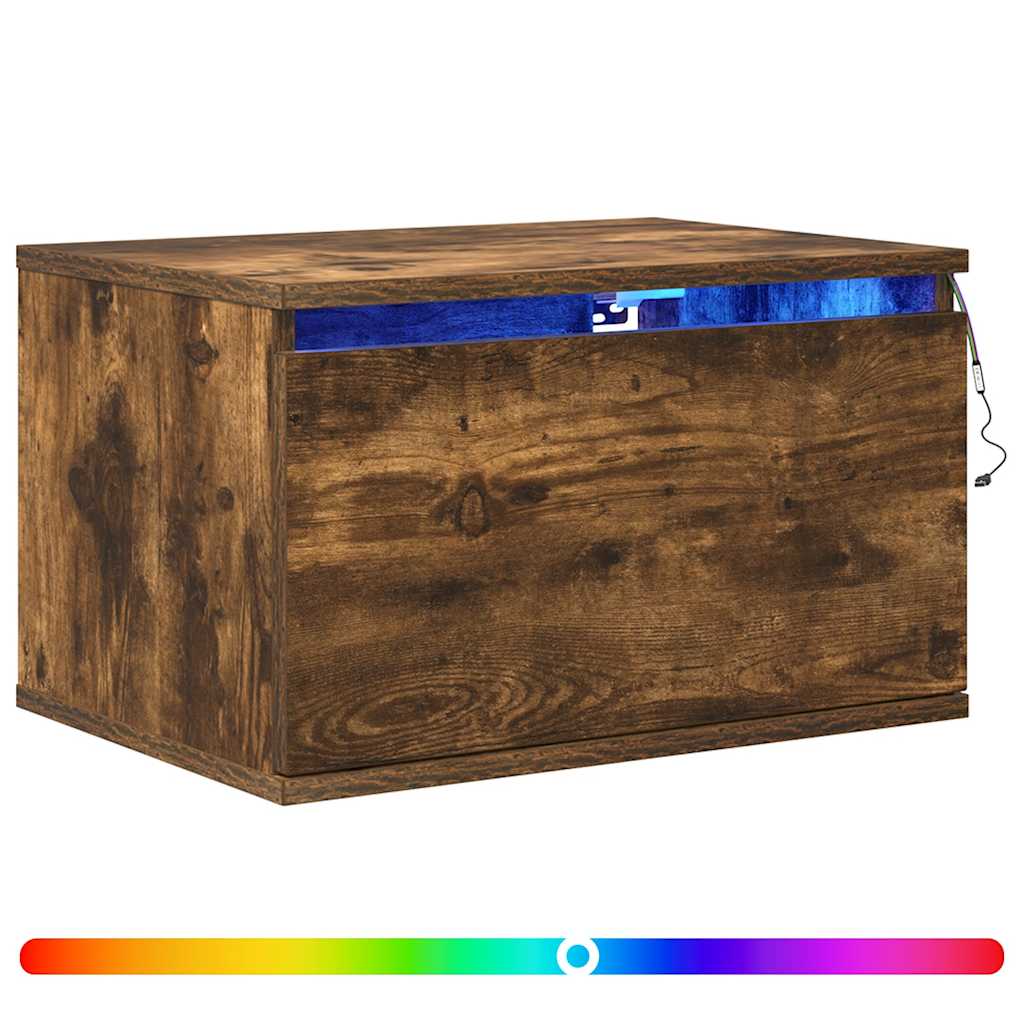 Wall-mounted Bedside Cabinets with LED Lights 2 pcs Smoked Oak