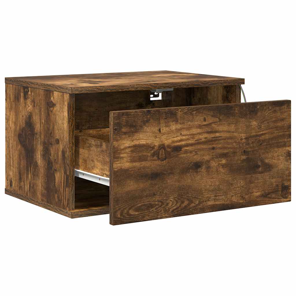 Wall-mounted Bedside Cabinets with LED Lights 2 pcs Smoked Oak