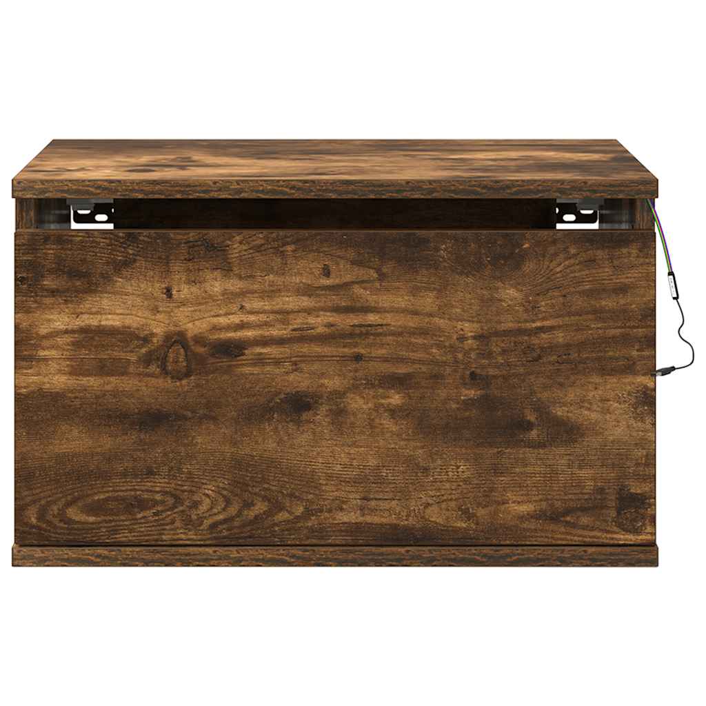 Wall-mounted Bedside Cabinets with LED Lights 2 pcs Smoked Oak
